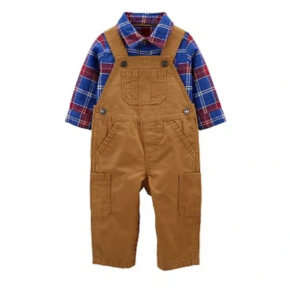 Baby Boy Carter's 2-Piece Plaid Button-Down Shirt & Overalls Set | 6M